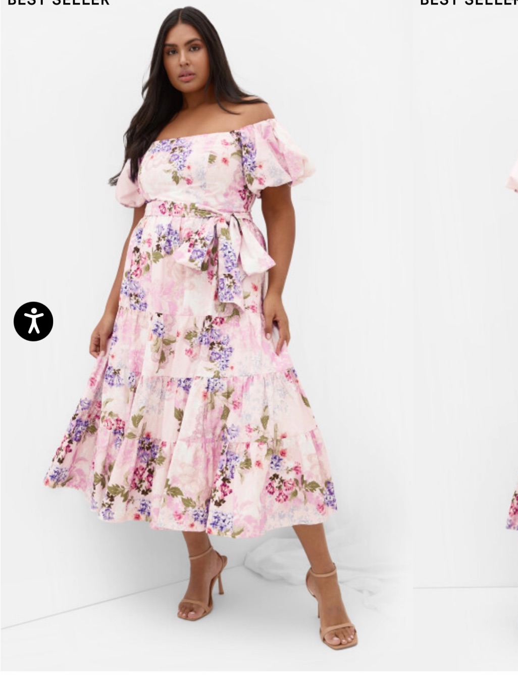 City Chic Pink Floral Off-Shoulder Tiered Midi Dress